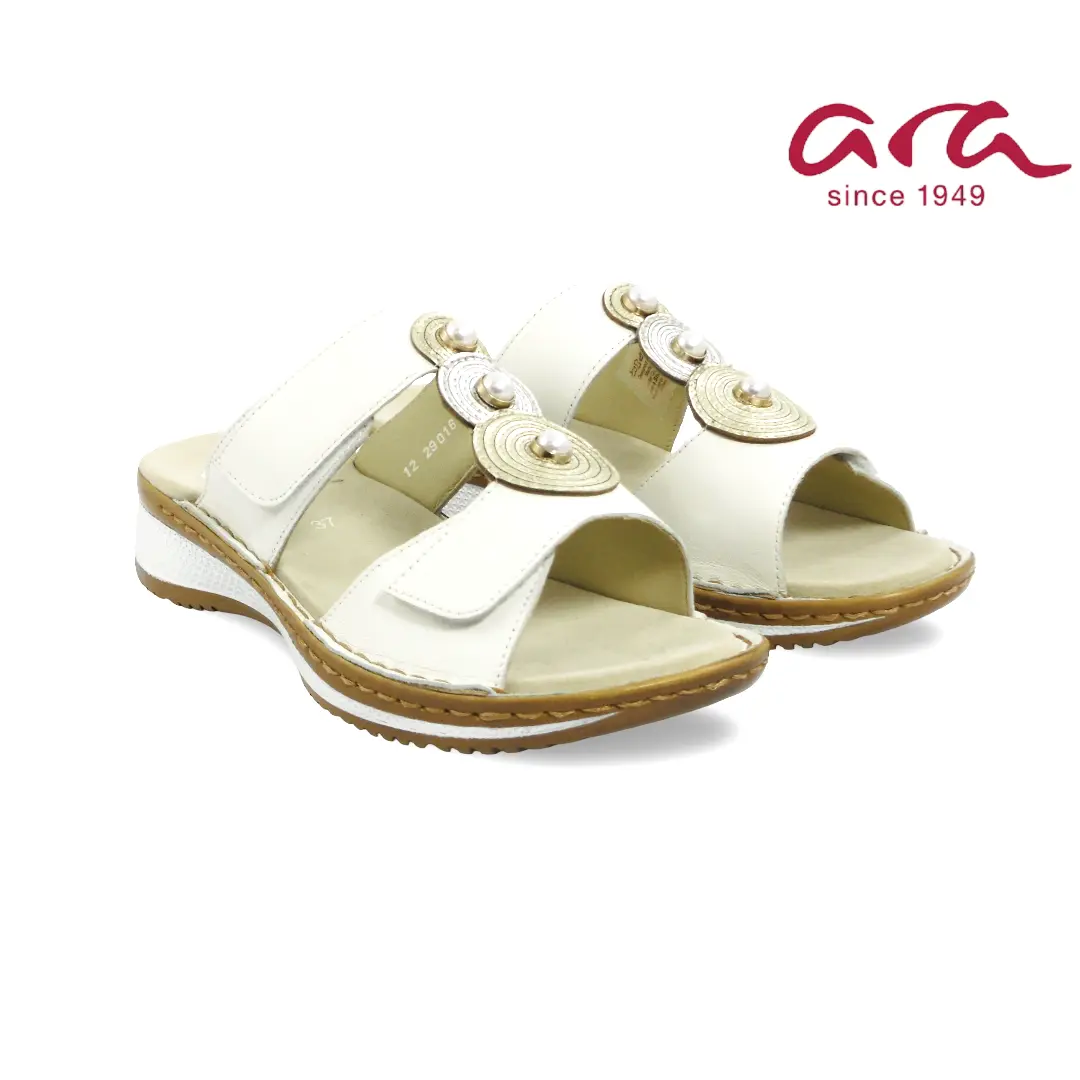 Witte Ara muil met klittenband en goudkleurige sierdetails