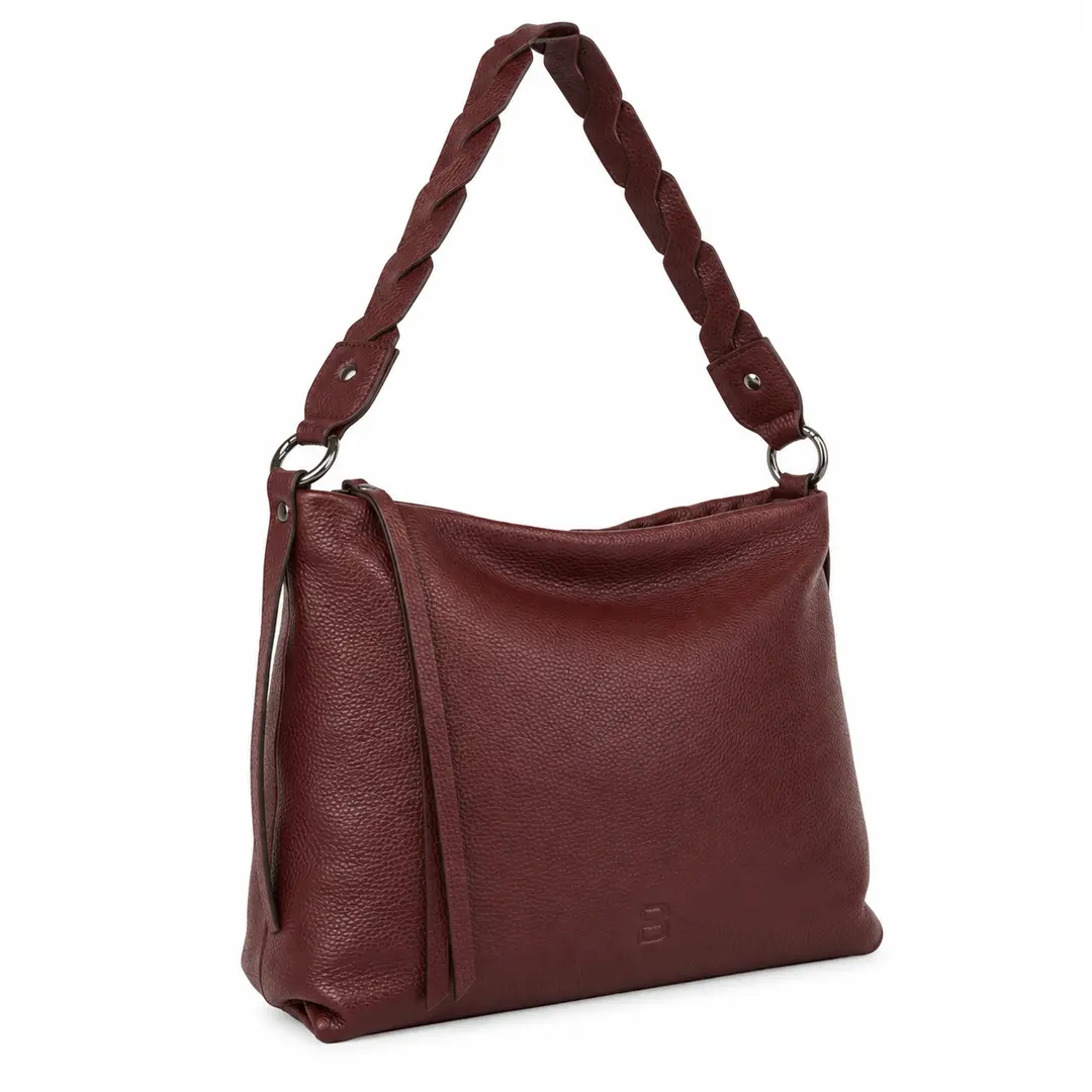 Belluga Eternity ET260 bordeaux dames schoudertas met gevlochten handvat, structuur en subtiel Belluga-logo.