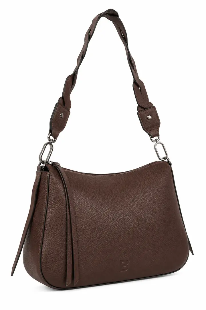 Belluga Eternity ET273 Chocolat dames schoudertas in donkerbruin met gevlochten schouderriem en subtiel Belluga-logo.
