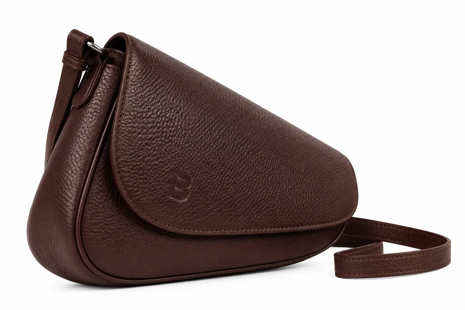 Belluga Eternity ET282 Chocolat dames crossbodytas in donkerbruin met afgeronde klep, fijne korrelstructuur en subtiel Belluga-logo.