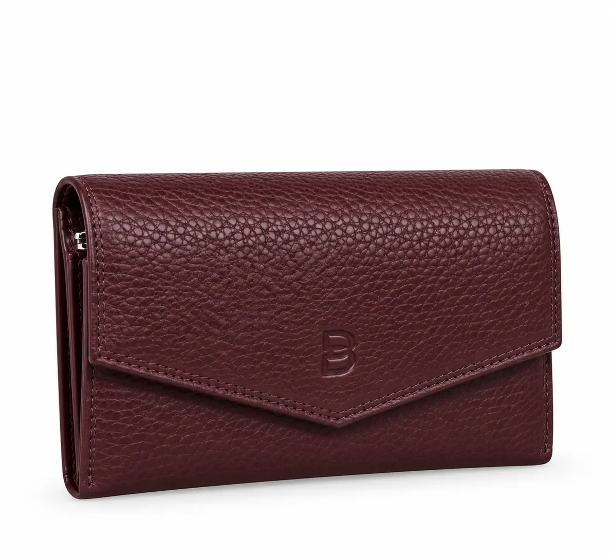 Belluga Eternity BEJ056 Burgundy damesportefeuille in bordeaux met fijne korrelstructuur, enveloppeklep en subtiel Belluga-logo.