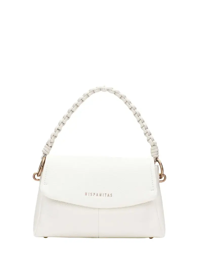 Hispanitas witte handtas met gevlochten handgreep en goudkleurige details
