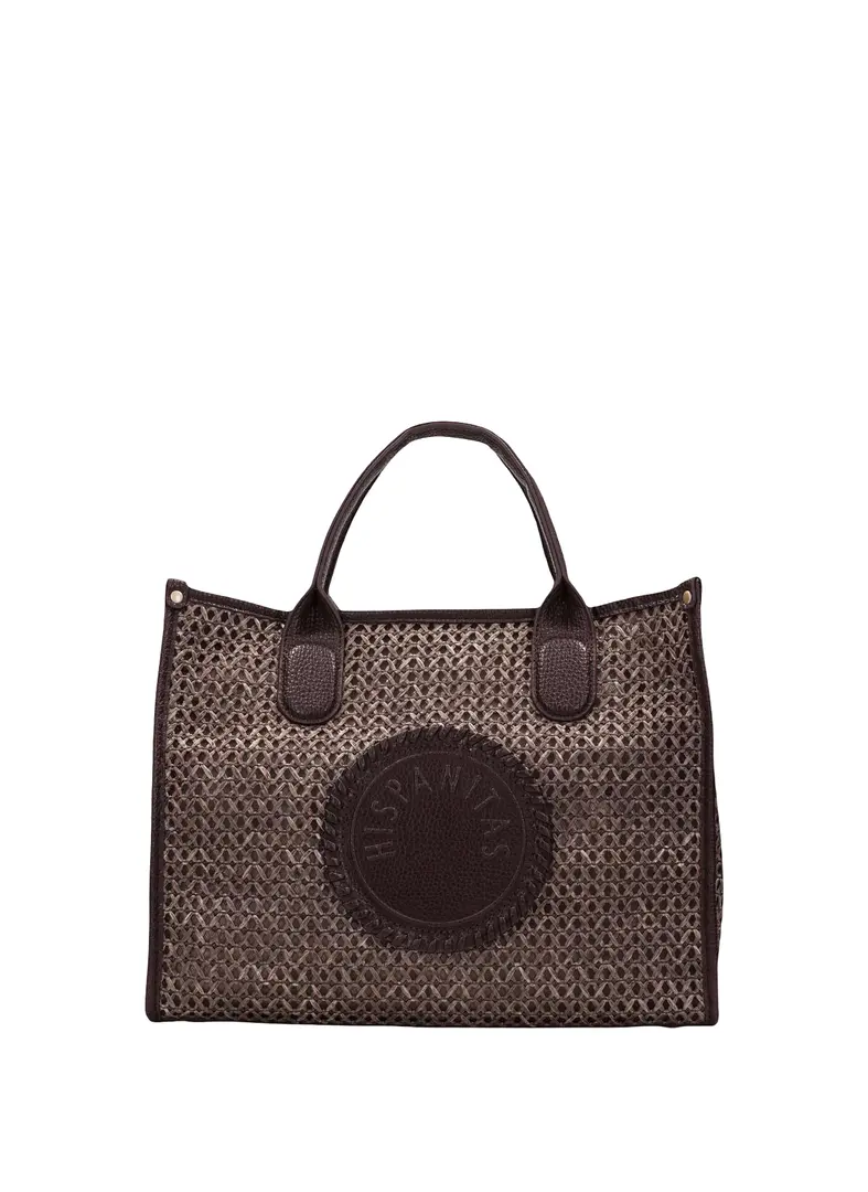 Hispanitas handtas bruin met gevlochten design en uitneembare binnentas