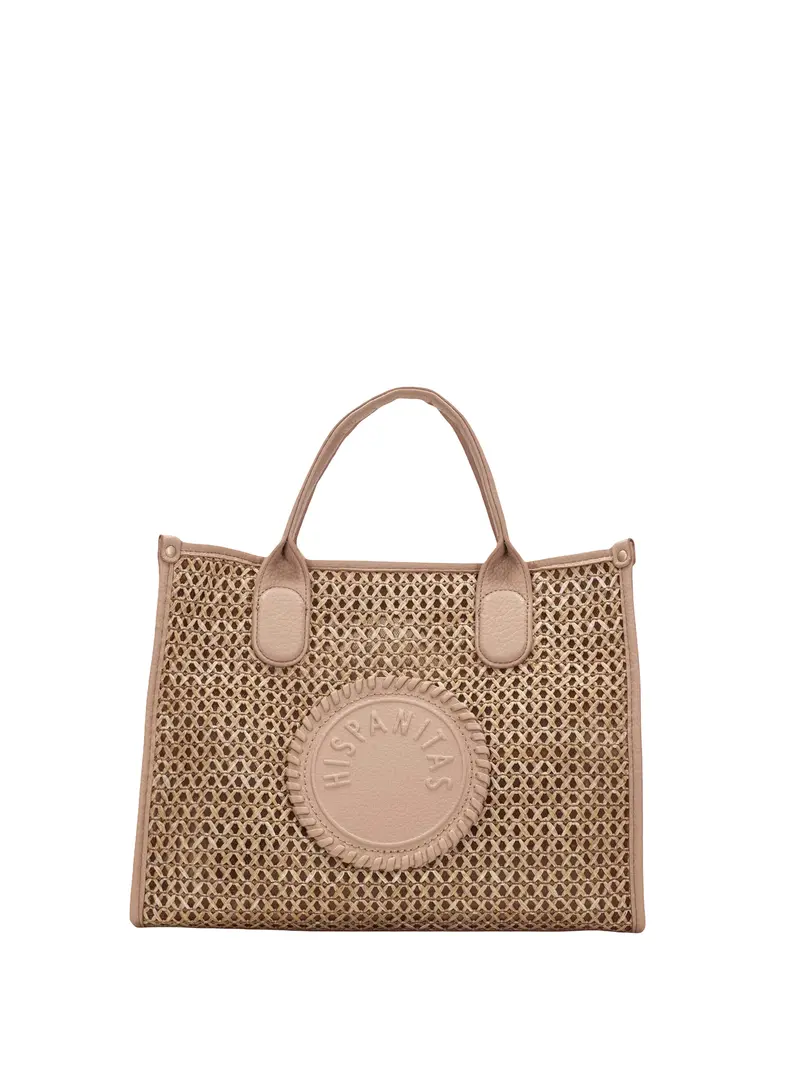 Hispanitas handtas beige met gevlochten design en uitneembare binnentas