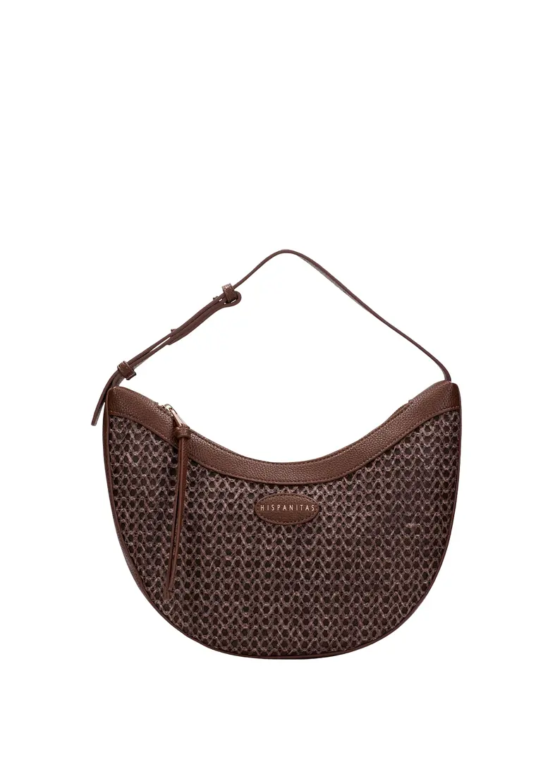 Hispanitas schoudertas bruin met gevlochten structuur en ritssluiting