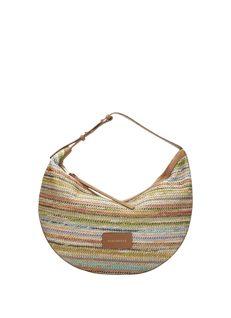 Hispanitas multicolor gevlochten schoudertas met cognac details