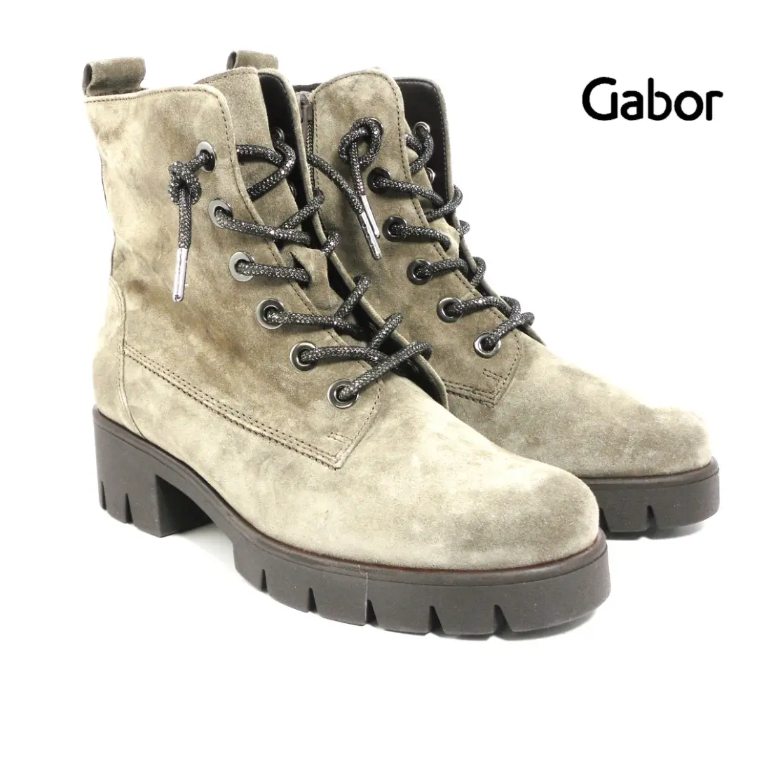 Gabor • 71.711 ~ Mohair Gabor veterboots van mohair suède met veters, ritssluiting en stevige profielzool.