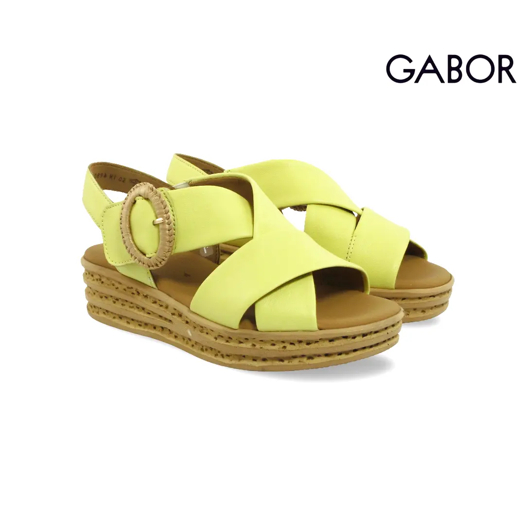 Gabor dames sandalen geel met gekruiste banden en ronde gesp