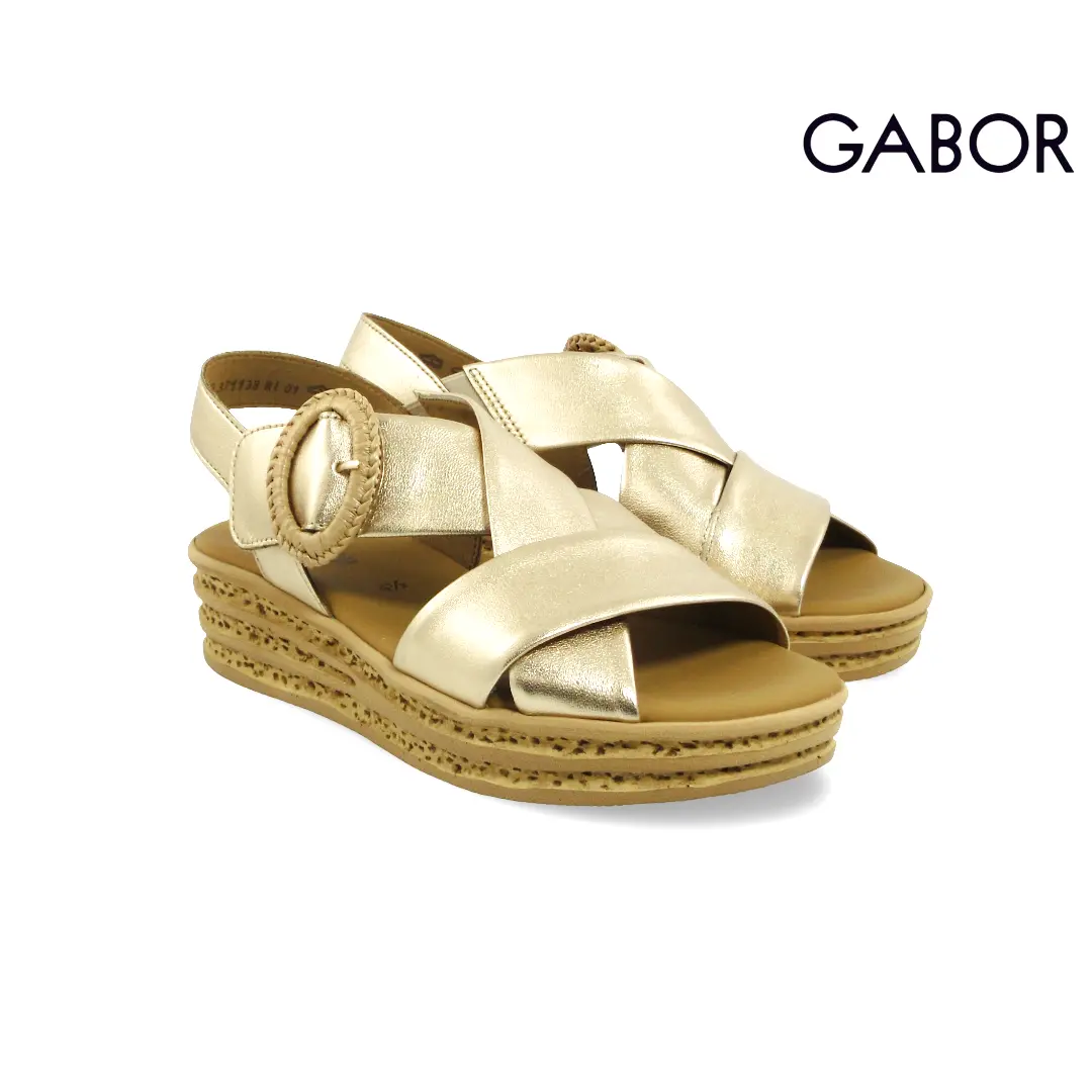 Gabor dames sandalen champagne met gekruiste banden en ronde gesp