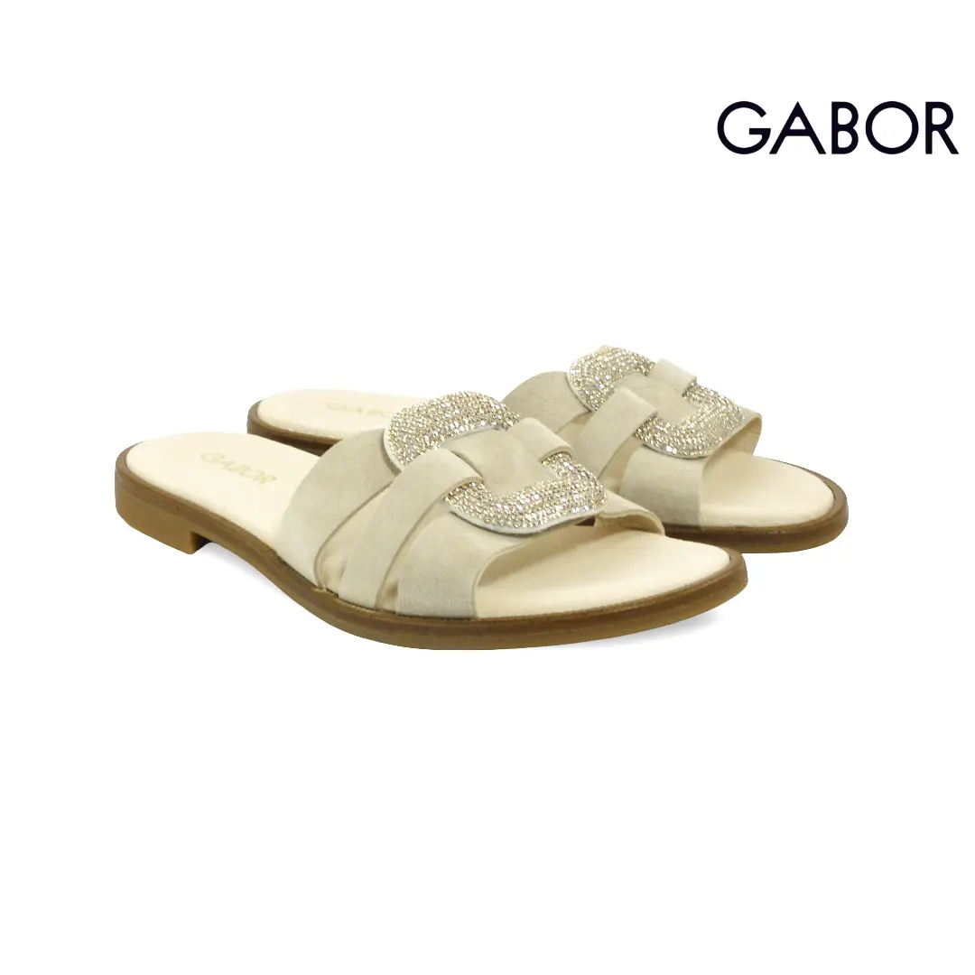 Gabor beige slippers met brede band en glinsterende gesp