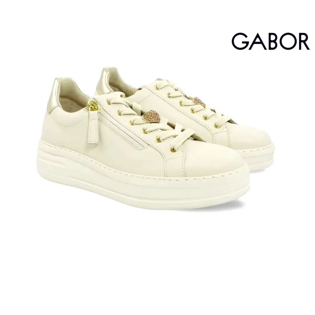 Gabor 86.396 ivory dames sneaker met gouden details en zijrits op plateauzool