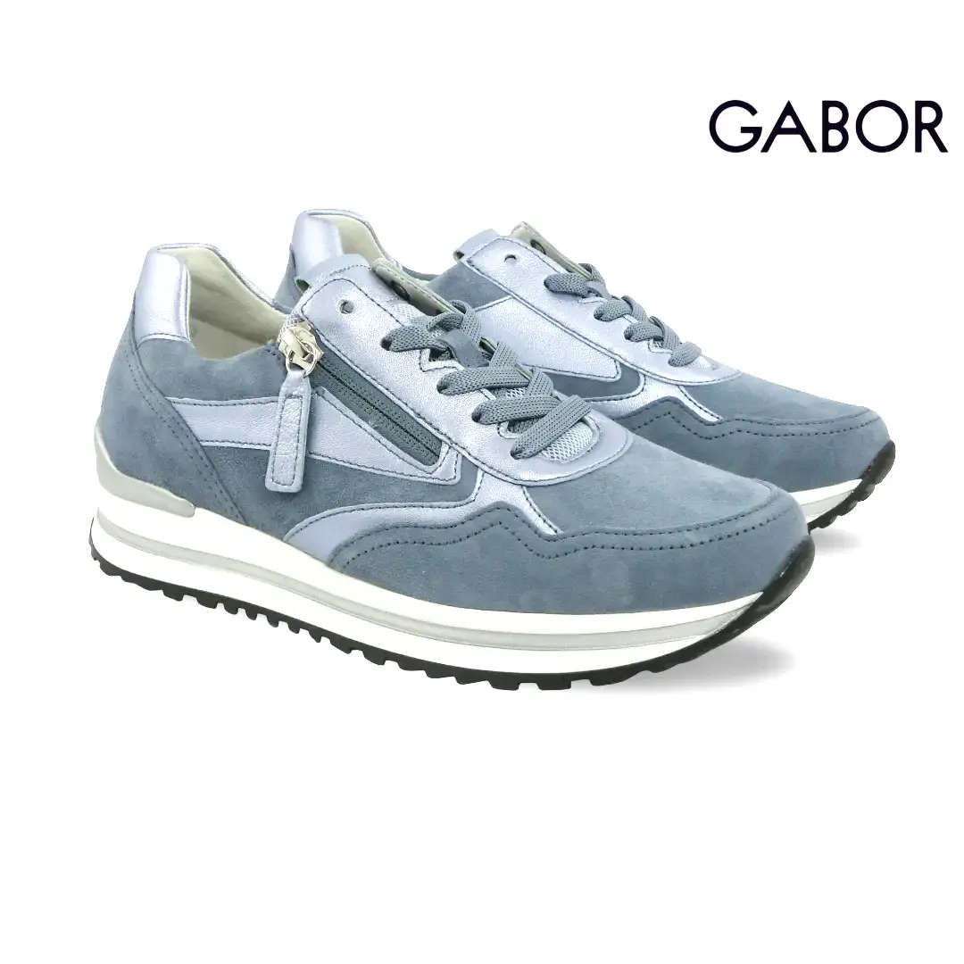 Gabor 86.524 Heaven Azur dames sneaker in blauw suède met rits en metallic details