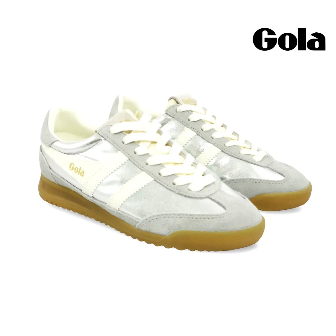 Gola CLB858 zilverkleurige dames sneaker met suède details en gumzool.