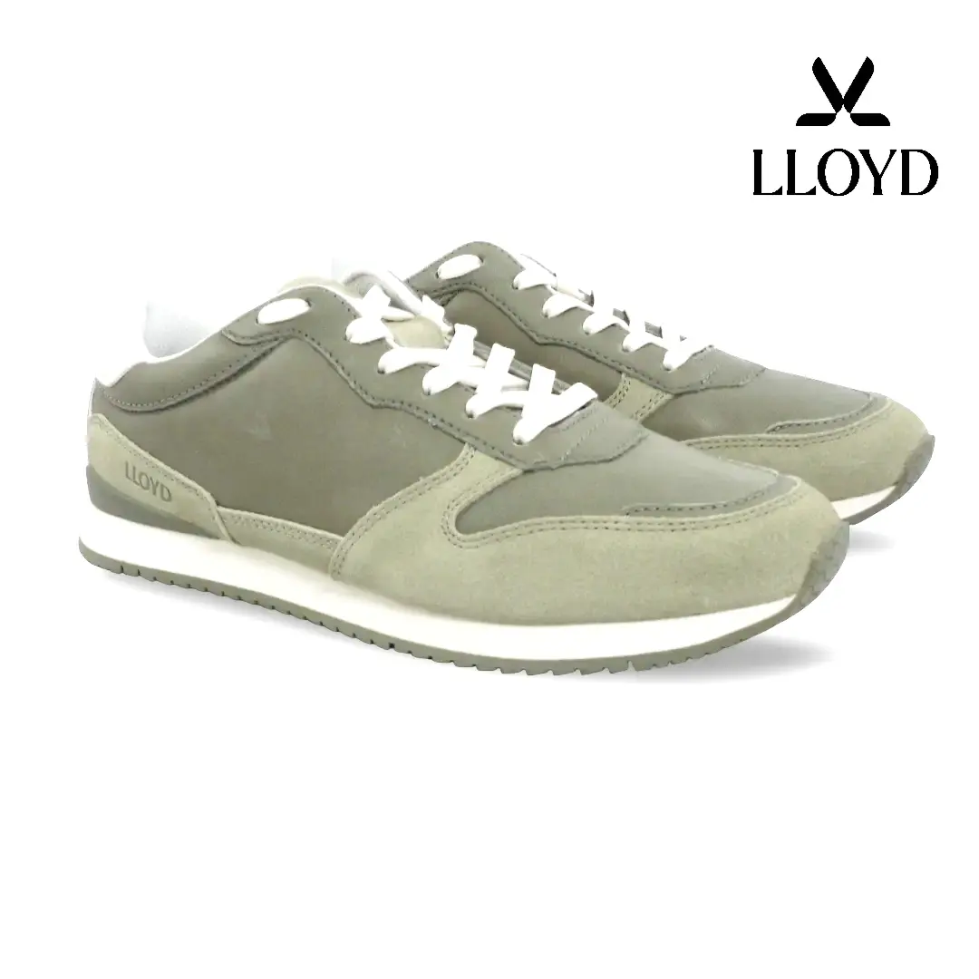 Lloyd 16-154 saliegroene herensneaker met witte zool.