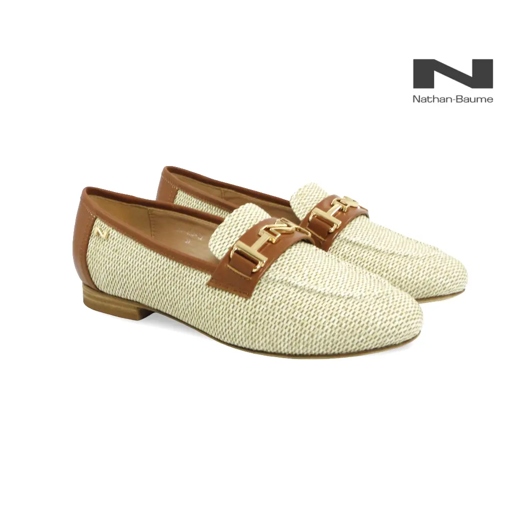 Nathan-Baume dames loafers porcelana met geweven bovenwerk en leren detail model 261-N13-02