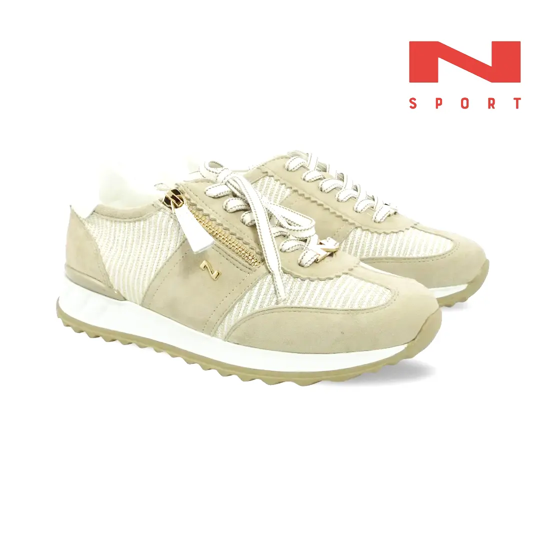 Nathan-Baume 261-NS11 Oro beige dames sneaker met goudkleurige details en rits