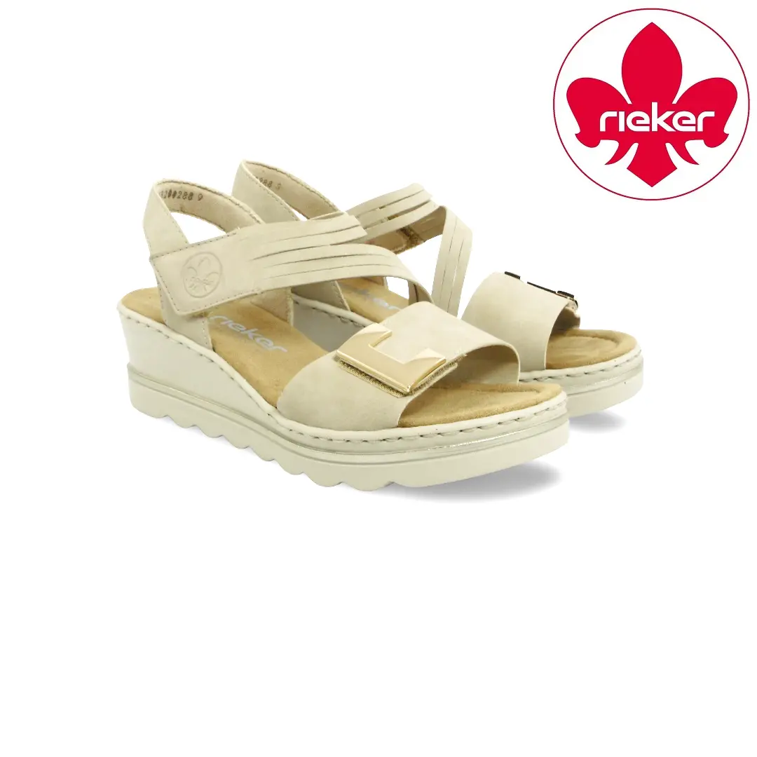 Rieker dames sandalen ginger met elastische banden en sleehak model 67410