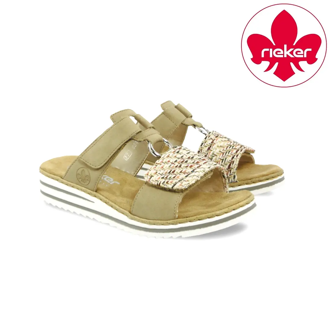 Rieker slippers beige met geweven band en klittenbandsluiting dames