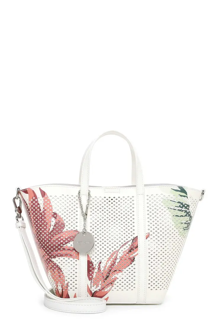 Tamaris dames handtas wit met bloemenprint en perforatie design shopper tas