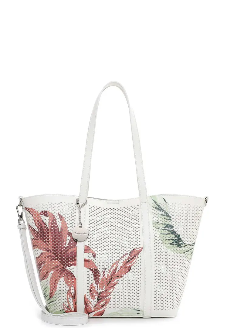 Tamaris dames handtas wit met bloemenprint en perforatie design shopper tas