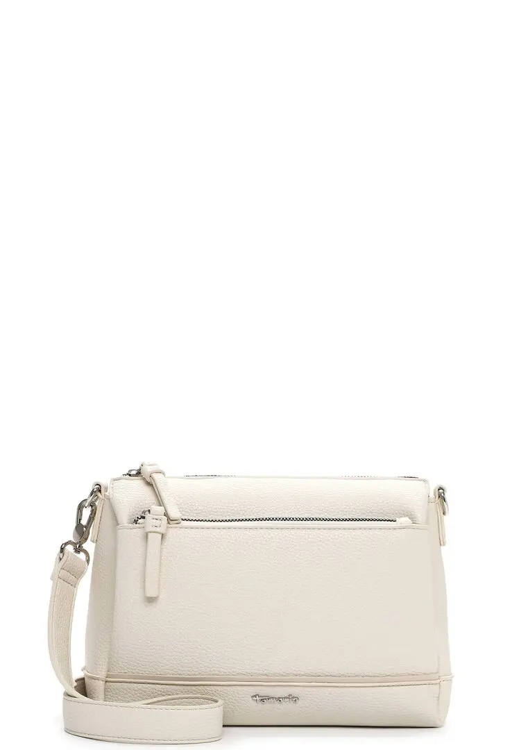 Offwhite Tamaris crossbodytas met dubbele ritssluiting en verstelbare schouderriem.