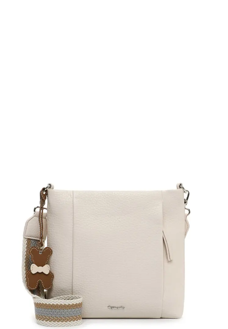 Beige Tamaris crossbodytas met verstelbare schouderriem en teddy sleutelhanger.