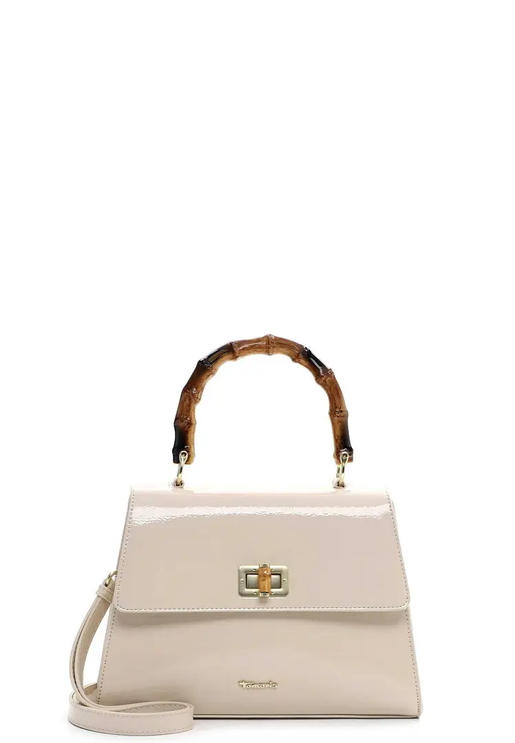 Tamaris dames handtas namaak lakleer met bamboe handvat en goudkleurige sluiting