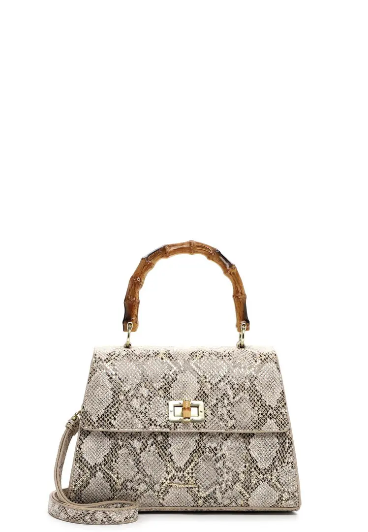 Tamaris dames handtas slangenprint met bamboe handvat en goudkleurige sluiting