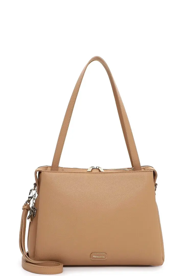 Camel Tamaris handtas met dubbele rits en zilverkleurige hanger