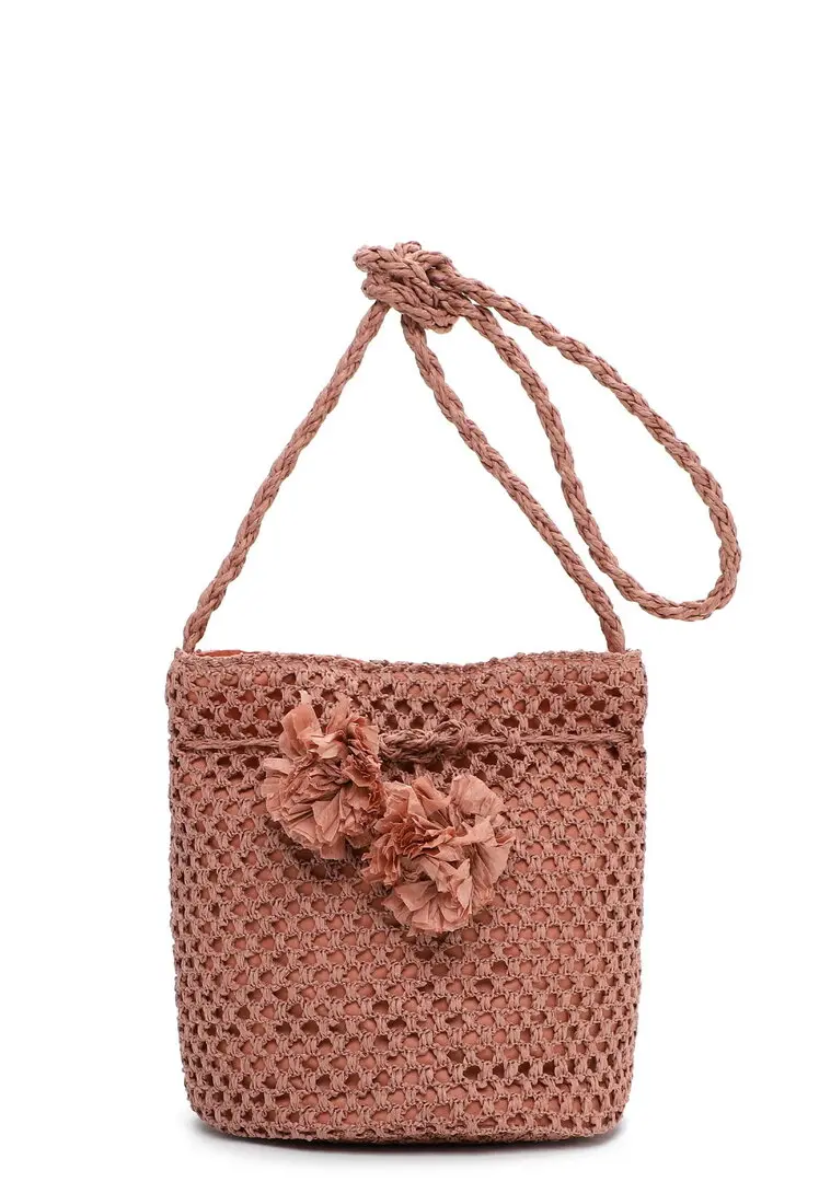 Tamaris Schoudertas Roze – Geweven Tas met Koord en Pompons