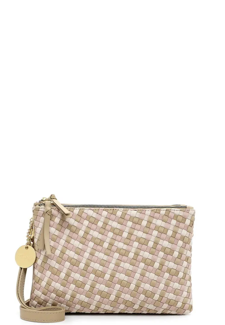 Tamaris crossbody tas met gevlochten patroon in beige en roze tinten