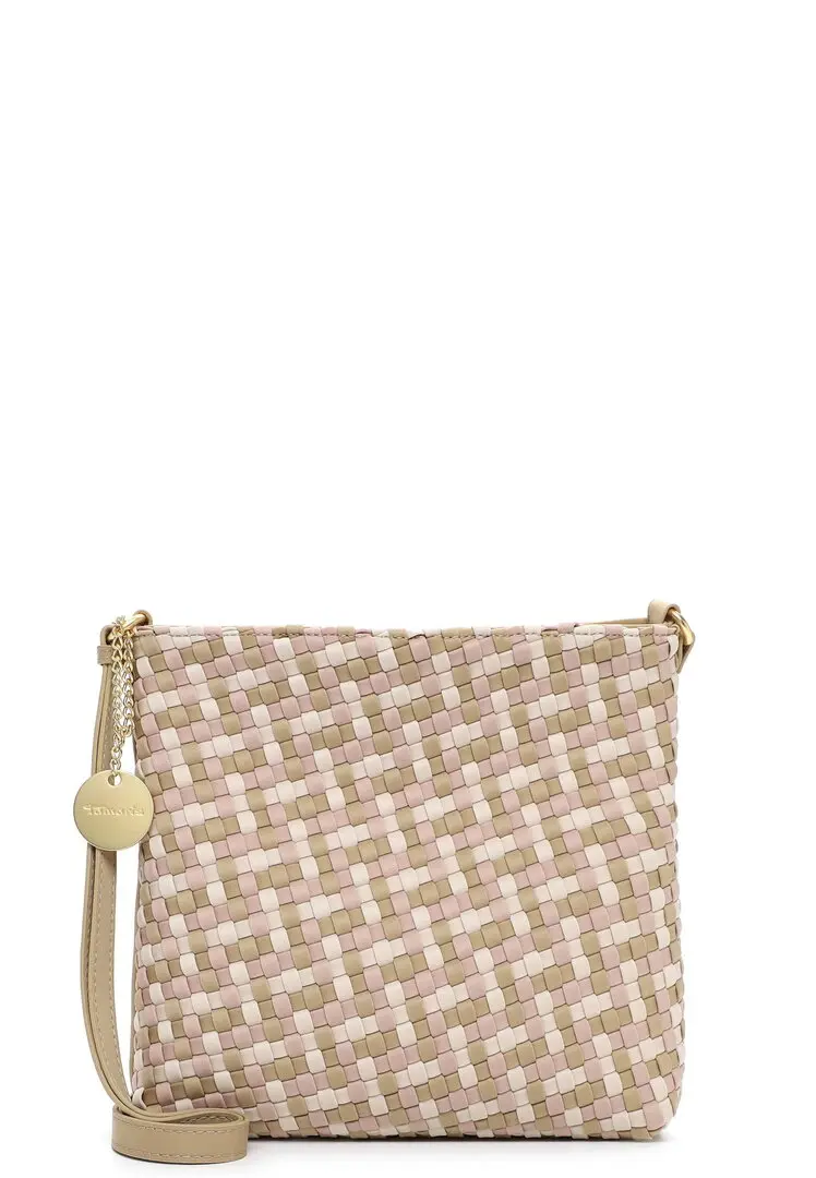 Tamaris crossbodytas met gevlochten patroon in beige en roze tinten