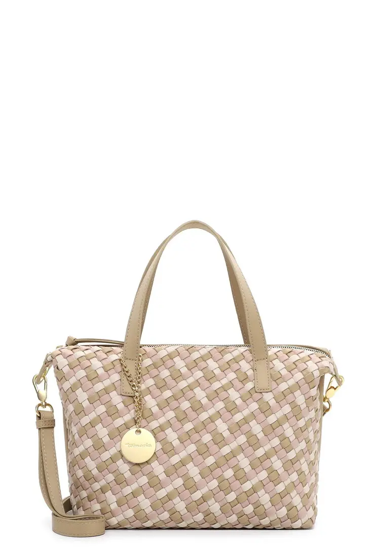 Tamaris handtas met gevlochten patroon in beige en roze tinten