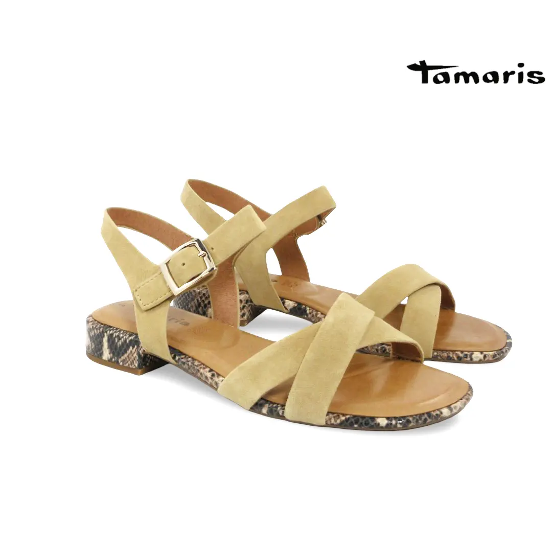 Tamaris sandalen tan met gekruiste bandjes en gesp dames